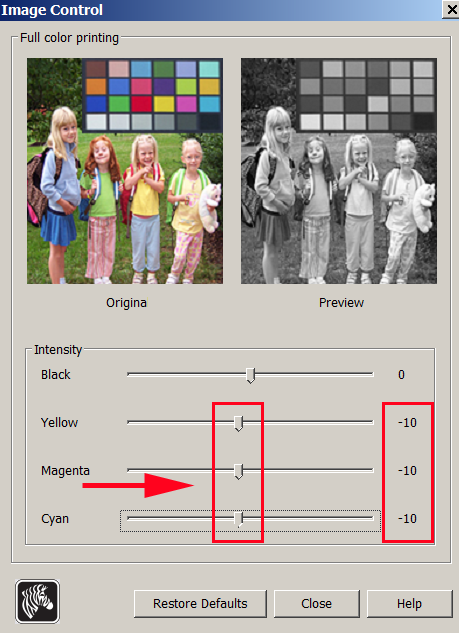 Image Control color intensity sliders