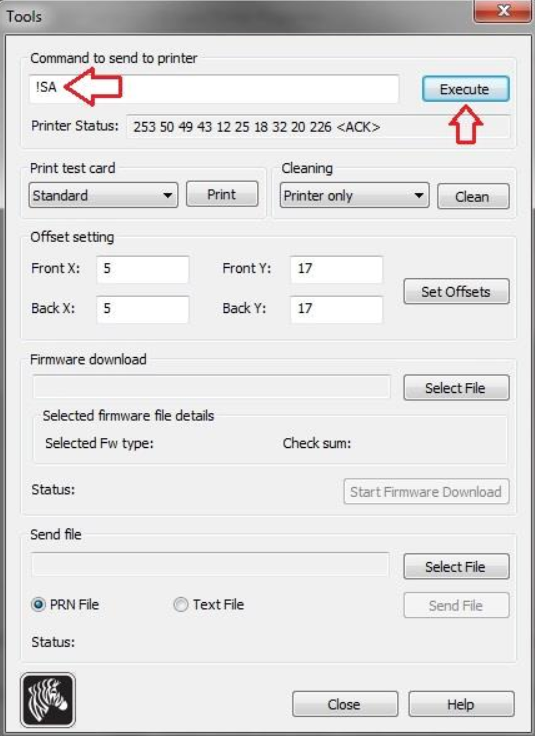 Tools dialog with !SA command and Execute button